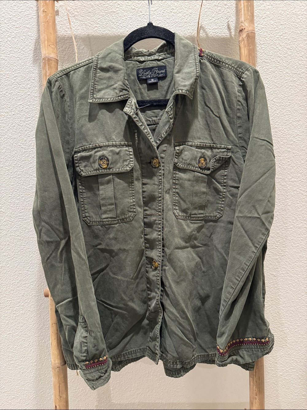 Lucky Brand Utility Button-Front Women’s Shirt Jacket in Olive Green